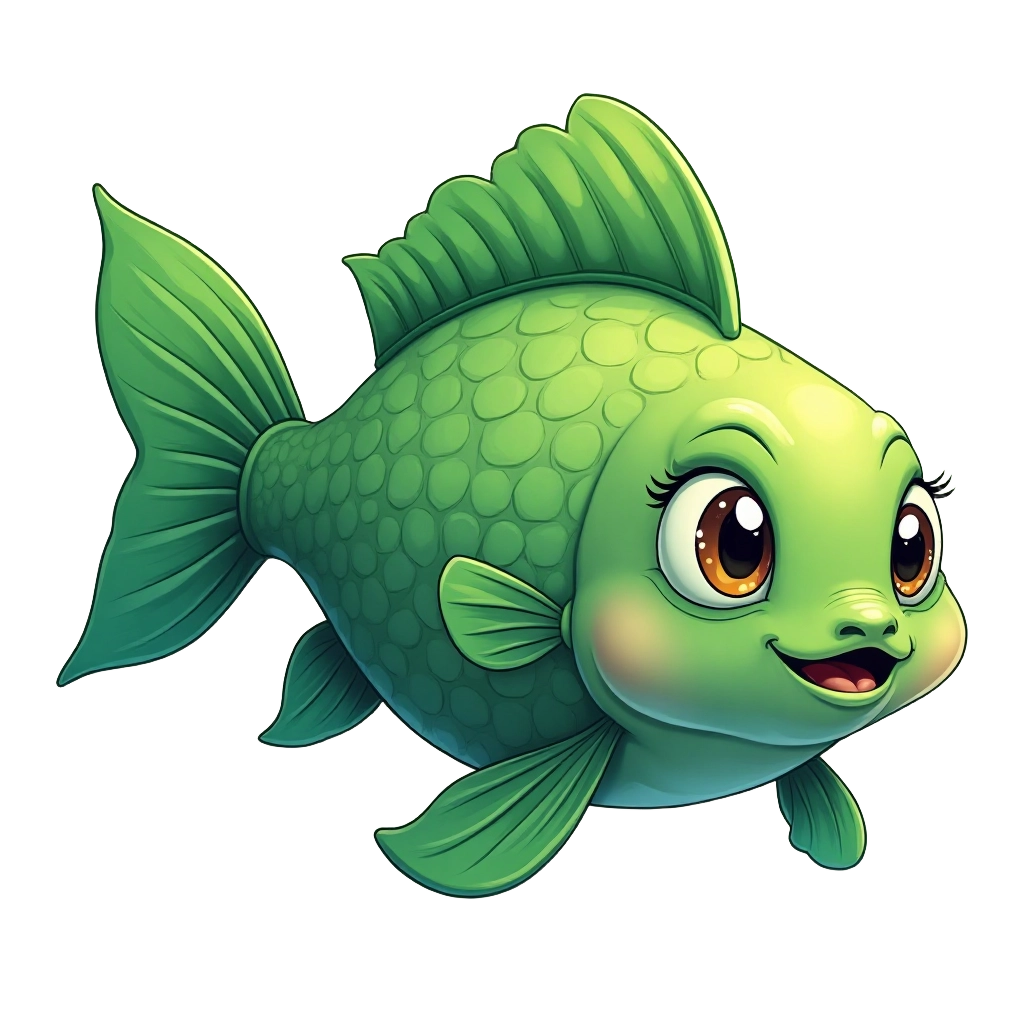 Green Fish with Human Features